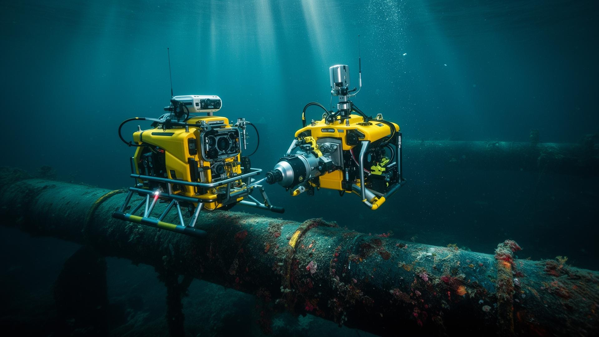 ROV inspecting a subsea pipeline underwater